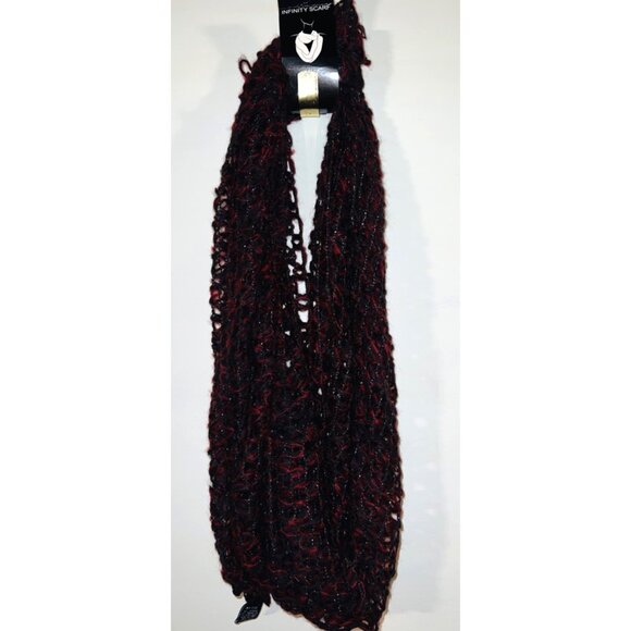 New Knit Infinity Scarf Black & Red Acrylic Polyester Blend One Size - Picture 1 of 3